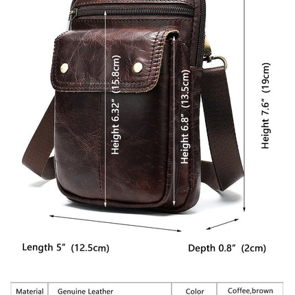 Sac pour hommes en cuir véritable, petit sac suspendu de ceinture de tenue décontractée de mode rétro, sac à bandoulière multifonctionnel en peau de vache, sac de ceinture pour hommes