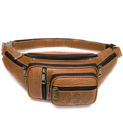 Multifunctional men's fanny pack Genuine leather outdoor sports leisure chest bag single shoulder crossbody bag crocodile grain