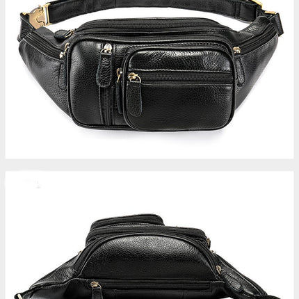 Multifunctional men's fanny pack Genuine leather outdoor sports leisure chest bag single shoulder crossbody bag crocodile grain