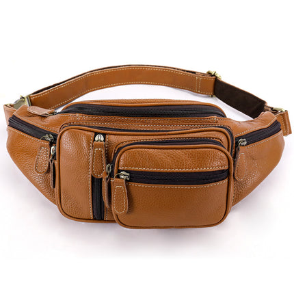 Multifunctional men's fanny pack Genuine leather outdoor sports leisure chest bag single shoulder crossbody bag crocodile grain