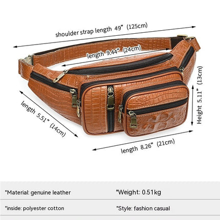 Multifunctional men's fanny pack Genuine leather outdoor sports leisure chest bag single shoulder crossbody bag crocodile grain
