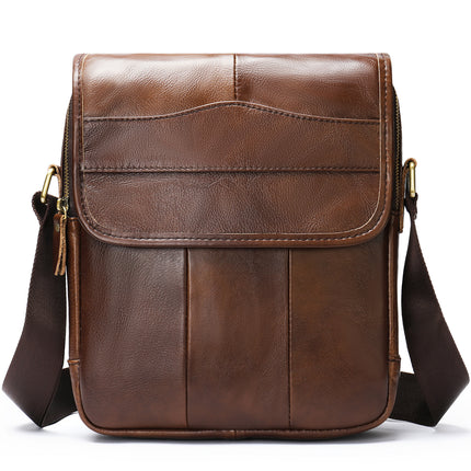 Genuine Leather Shoulder Bag, Men's Crossbody Bag, Men's Shoulder Bag, Cowhide Leather Casual Flap Leather Bag