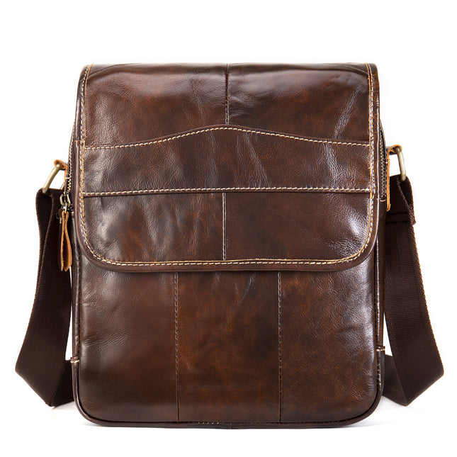 Genuine Leather Shoulder Bag, Men's Crossbody Bag, Men's Shoulder Bag, Cowhide Leather Casual Flap Leather Bag