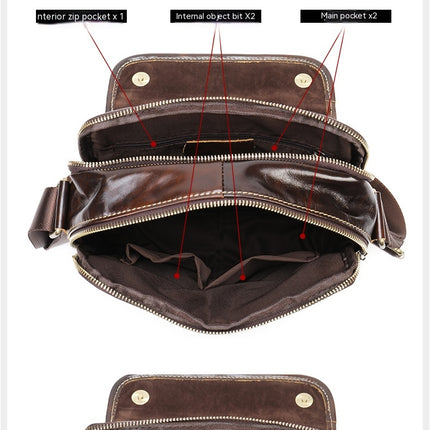 Genuine Leather Shoulder Bag, Men's Crossbody Bag, Men's Shoulder Bag, Cowhide Leather Casual Flap Leather Bag