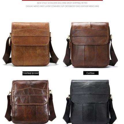 Genuine Leather Shoulder Bag, Men's Crossbody Bag, Men's Shoulder Bag, Cowhide Leather Casual Flap Leather Bag
