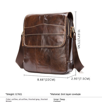 Genuine Leather Shoulder Bag, Men's Crossbody Bag, Men's Shoulder Bag, Cowhide Leather Casual Flap Leather Bag