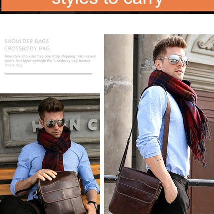 Genuine Leather Shoulder Bag, Men's Crossbody Bag, Men's Shoulder Bag, Cowhide Leather Casual Flap Leather Bag