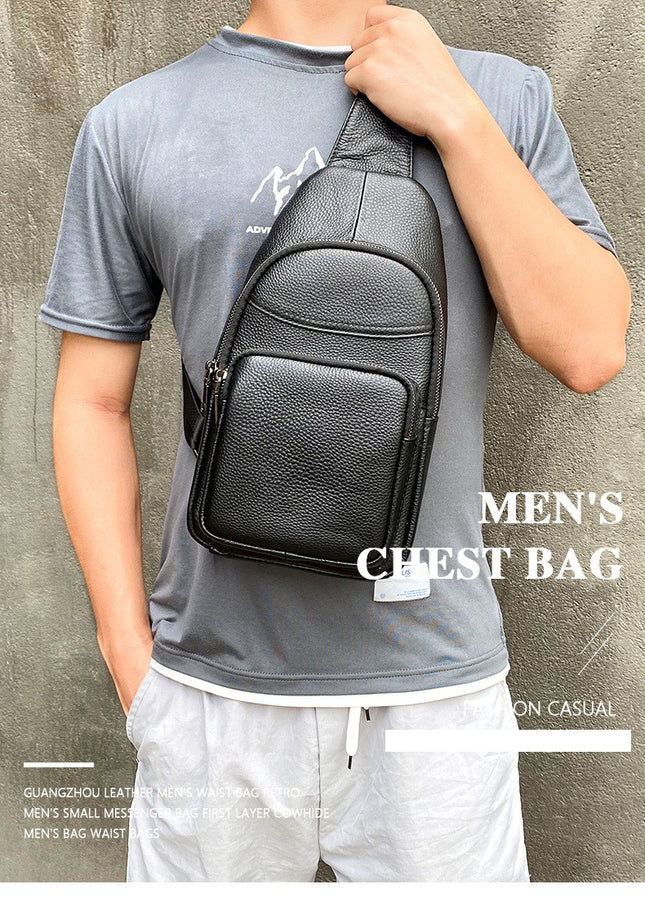 Genuine Leather Men's Chest Bag Men's Crossbody Chest Bag High-Grade Head Layer Cowhide Chest Bag