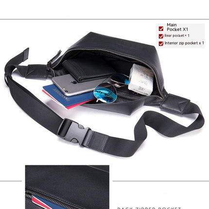 Leather Men's Fanny Pack Chest Bag Head Layer Cowhide Crossbody Bag Pure Handmade With Extended Belt