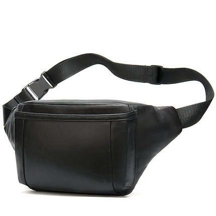 Leather Men's Fanny Pack Chest Bag Head Layer Cowhide Crossbody Bag Pure Handmade With Extended Belt