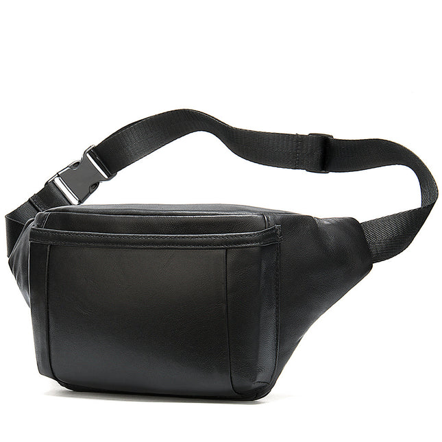 Leather Men's Fanny Pack Chest Bag Head Layer Cowhide Crossbody Bag Pure Handmade With Extended Belt
