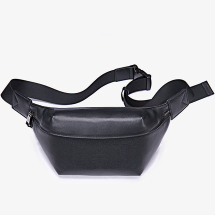 Leather Men's Fanny Pack Chest Bag Head Layer Cowhide Crossbody Bag Pure Handmade With Extended Belt