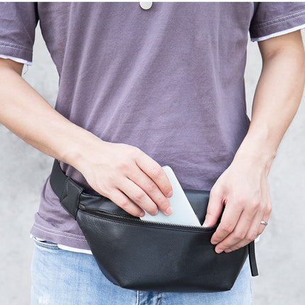 Leather Men's Fanny Pack Chest Bag Head Layer Cowhide Crossbody Bag Pure Handmade With Extended Belt