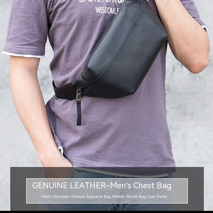 Leather Men's Fanny Pack Chest Bag Head Layer Cowhide Crossbody Bag Pure Handmade With Extended Belt