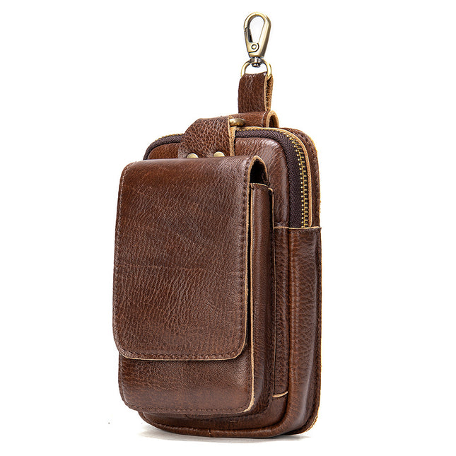 Vertical Leather Hip Pouch Leather Cell Phone Waist Bag,Men's Cell Phone Belt Clip Holder Leather Case Small Vintage Genuine Leather