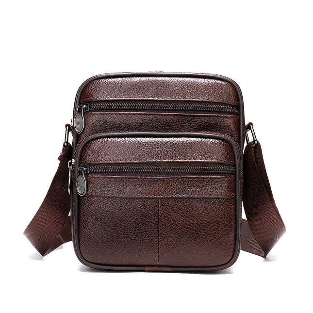 Men's Shoulder Bag Leather Litchi Grain Cowhide Leather Messenger Bag Men's Men's Bags Black Leather Bags