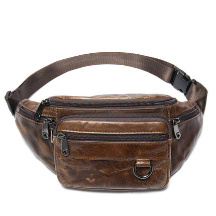 Multi-Layer Multifunctional Men's Universal Genuine Sheepskin Fanny Pack Cell Phone Chest Fanny Pack Cell Phone Bag