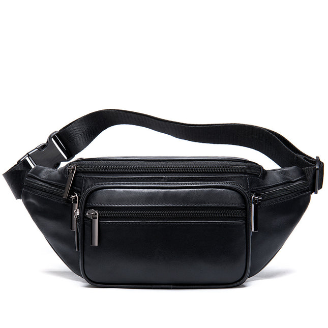 Multi-Layer Multifunctional Men's Universal Genuine Sheepskin Fanny Pack Cell Phone Chest Fanny Pack Cell Phone Bag