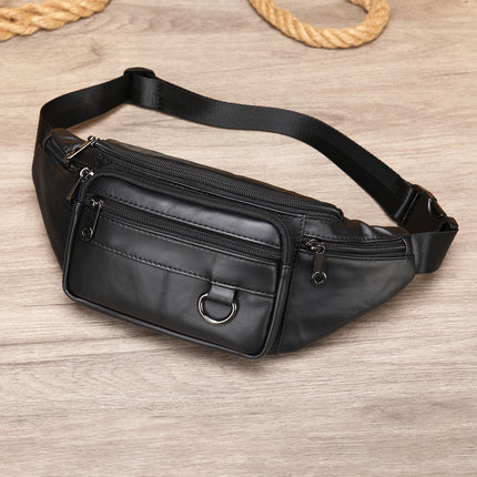 Multi-Layer Multifunctional Men's Universal Genuine Sheepskin Fanny Pack Cell Phone Chest Fanny Pack Cell Phone Bag
