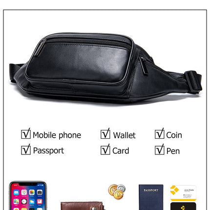 Multi-Layer Multifunctional Men's Universal Genuine Sheepskin Fanny Pack Cell Phone Chest Fanny Pack Cell Phone Bag