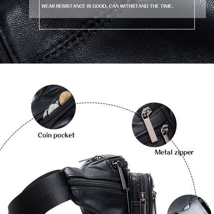 Multi-Layer Multifunctional Men's Universal Genuine Sheepskin Fanny Pack Cell Phone Chest Fanny Pack Cell Phone Bag