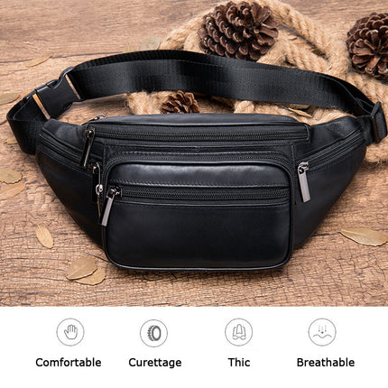 Multi-Layer Multifunctional Men's Universal Genuine Sheepskin Fanny Pack Cell Phone Chest Fanny Pack Cell Phone Bag