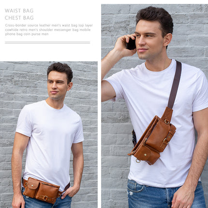 Sac en cuir pour hommes, sacoche en cuir de vache collé, pochette pour téléphone portable, sac de poitrine à bandoulière pour hommes