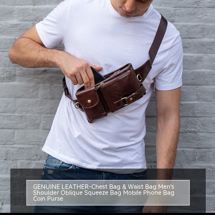 Sac en cuir pour hommes, sacoche en cuir de vache collé, pochette pour téléphone portable, sac de poitrine à bandoulière pour hommes