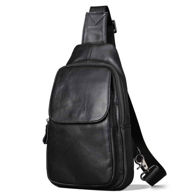 Men's Leather Chest Bag Crossbody Bag Outdoor Leisure Backpack Back Layer Cowhide Men's Shoulder Bag Chest Bag