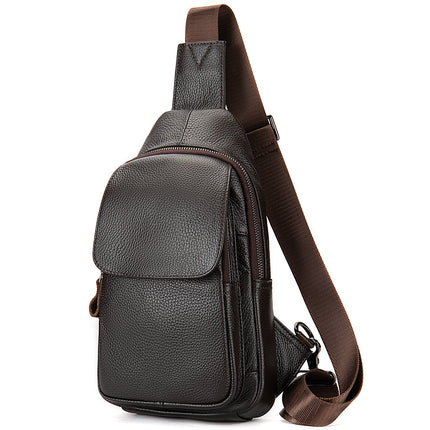 Men's Leather Chest Bag Crossbody Bag Outdoor Leisure Backpack Back Layer Cowhide Men's Shoulder Bag Chest Bag
