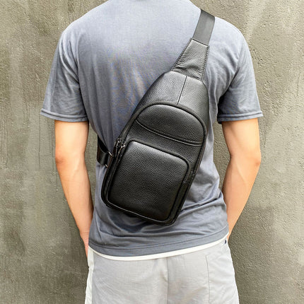 Men's Leather Chest Bag Crossbody Bag Outdoor Leisure Backpack Back Layer Cowhide Men's Shoulder Bag Chest Bag