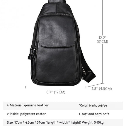 Men's Leather Chest Bag Crossbody Bag Outdoor Leisure Backpack Back Layer Cowhide Men's Shoulder Bag Chest Bag