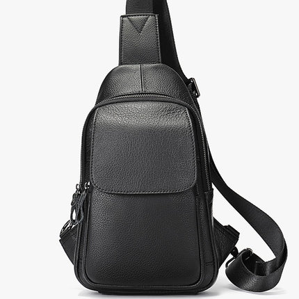 Men's Leather Chest Bag Crossbody Bag Outdoor Leisure Backpack Back Layer Cowhide Men's Shoulder Bag Chest Bag