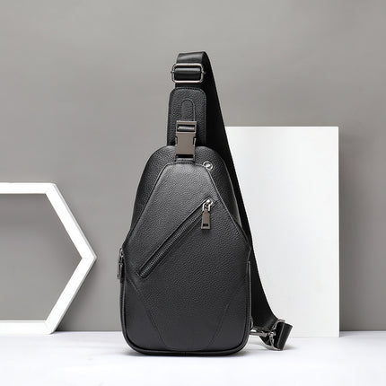 Leather Men's Chest Bag Shoulder Bag Crossbody Bag, Simple Leisure Bag Chest Bag Cowhide Bag