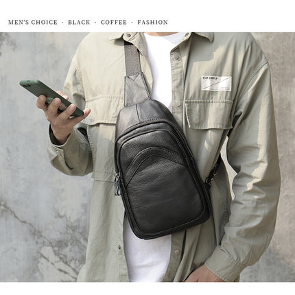 Leather Men's Chest Bag Shoulder Bag Crossbody Bag, Simple Leisure Bag Chest Bag Cowhide Bag