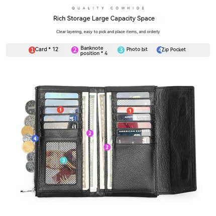Women's Blocking Wallet Genuine Leather Clutch Wallet Card Holder Organizer Ladies Long Pouch Genuine Leather Coin Purse