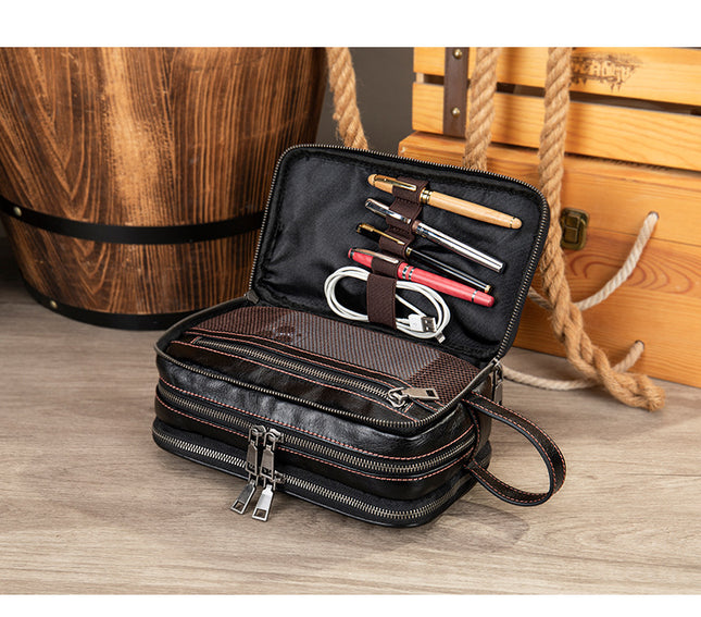Leder-Handgelenk-Clutch-Geldbörse für Herren, Geschäftsreisen, Handyhalter, Organizer, Armband, Tasche, Münzfach, Handtasche