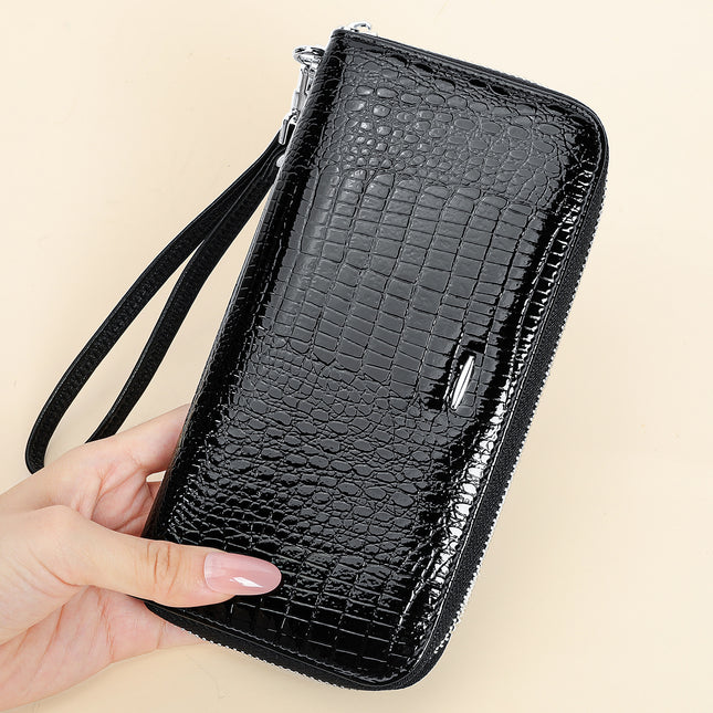 Wallet for Women Zipper Phone Clutch Genuine Leather Wristlet Purse Large Capacity Long Credit Card Holder