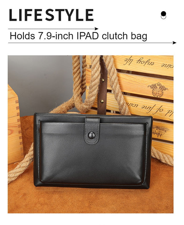 Mens Clutch Bag Genuine Leather Wallet Purse Handbag Travel Wristlet Business Bag Wallet for Men's Zipper Phone Clutch