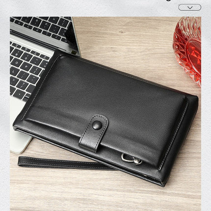 Mens Clutch Bag Genuine Leather Wallet Purse Handbag Travel Wristlet Business Bag Wallet for Men's Zipper Phone Clutch