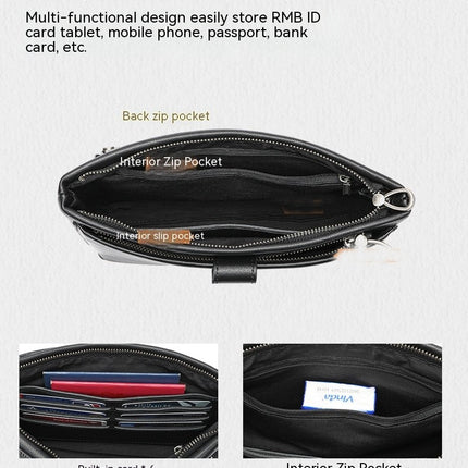 Mens Clutch Bag Genuine Leather Wallet Purse Handbag Travel Wristlet Business Bag Wallet for Men's Zipper Phone Clutch