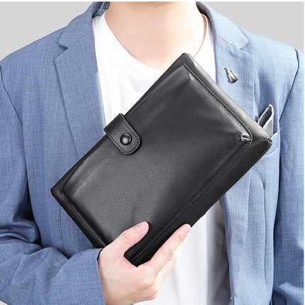 Mens Clutch Bag Genuine Leather Wallet Purse Handbag Travel Wristlet Business Bag Wallet for Men's Zipper Phone Clutch