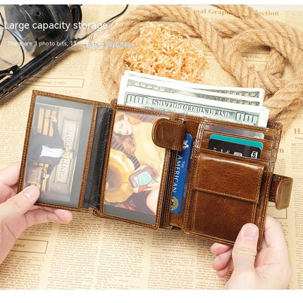 Wallet for Men-Genuine Leather Bifold Wallet With ID Window,Functional Compact Leather Wallet for Men Coin Purse