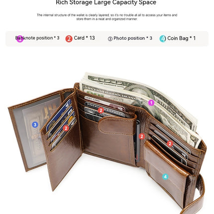 Wallet for Men-Genuine Leather Bifold Wallet With ID Window,Functional Compact Leather Wallet for Men Coin Purse