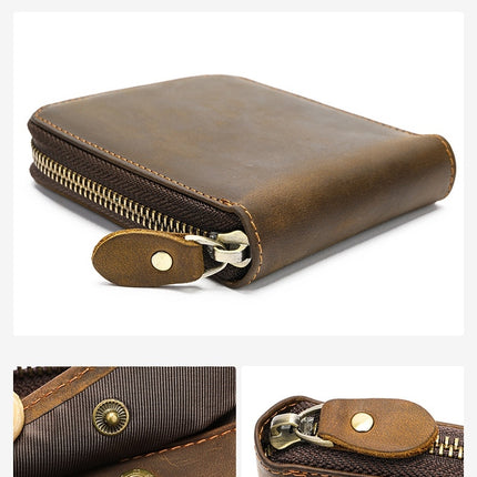 Genuine Leather Wallets for Men Vintage Wallet Bifold Men's Purse with ID Window and Zipper,Coin Pouch Credit Card Wallet