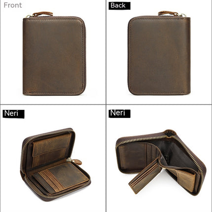 Genuine Leather Wallets for Men Vintage Wallet Bifold Men's Purse with ID Window and Zipper,Coin Pouch Credit Card Wallet