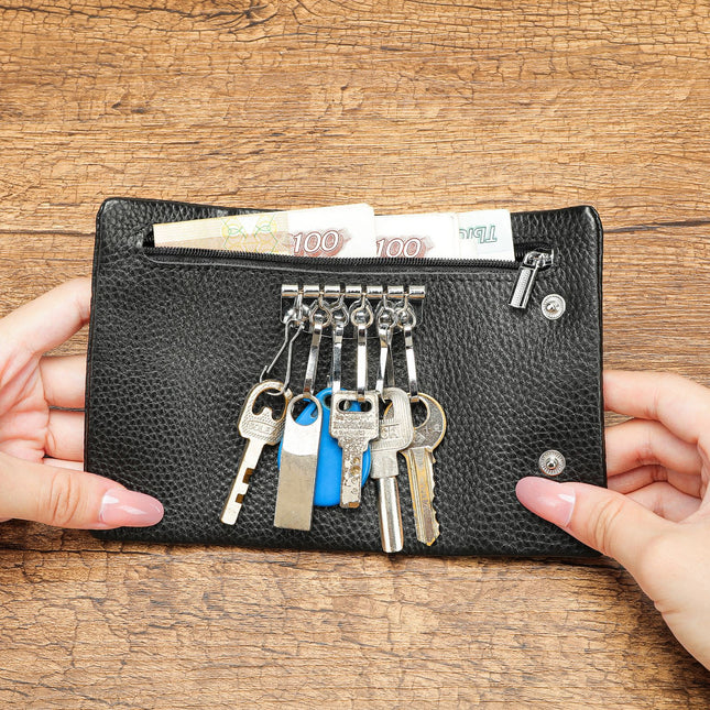 Genuine Leather Car Key Case Loop Hook Coin Case Cover Wallet Snap Key Case Coin Purse Compact Small Wallet