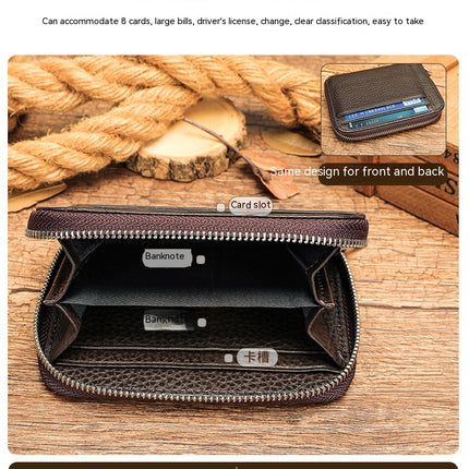 Small Coin Pouch Genuine Leather Wallet  Credit Card Holder Secure Card Case ID Case Organizer Zipper Wallet Coin Purse