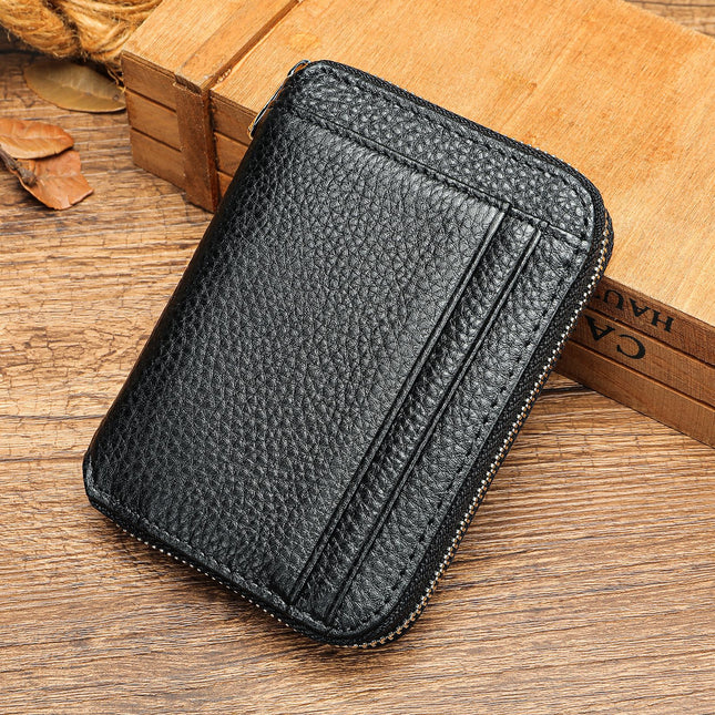 Small Coin Pouch Genuine Leather Wallet  Credit Card Holder Secure Card Case ID Case Organizer Zipper Wallet Coin Purse