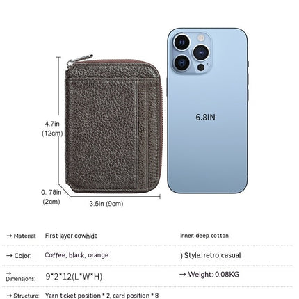 Small Coin Pouch Genuine Leather Wallet  Credit Card Holder Secure Card Case ID Case Organizer Zipper Wallet Coin Purse